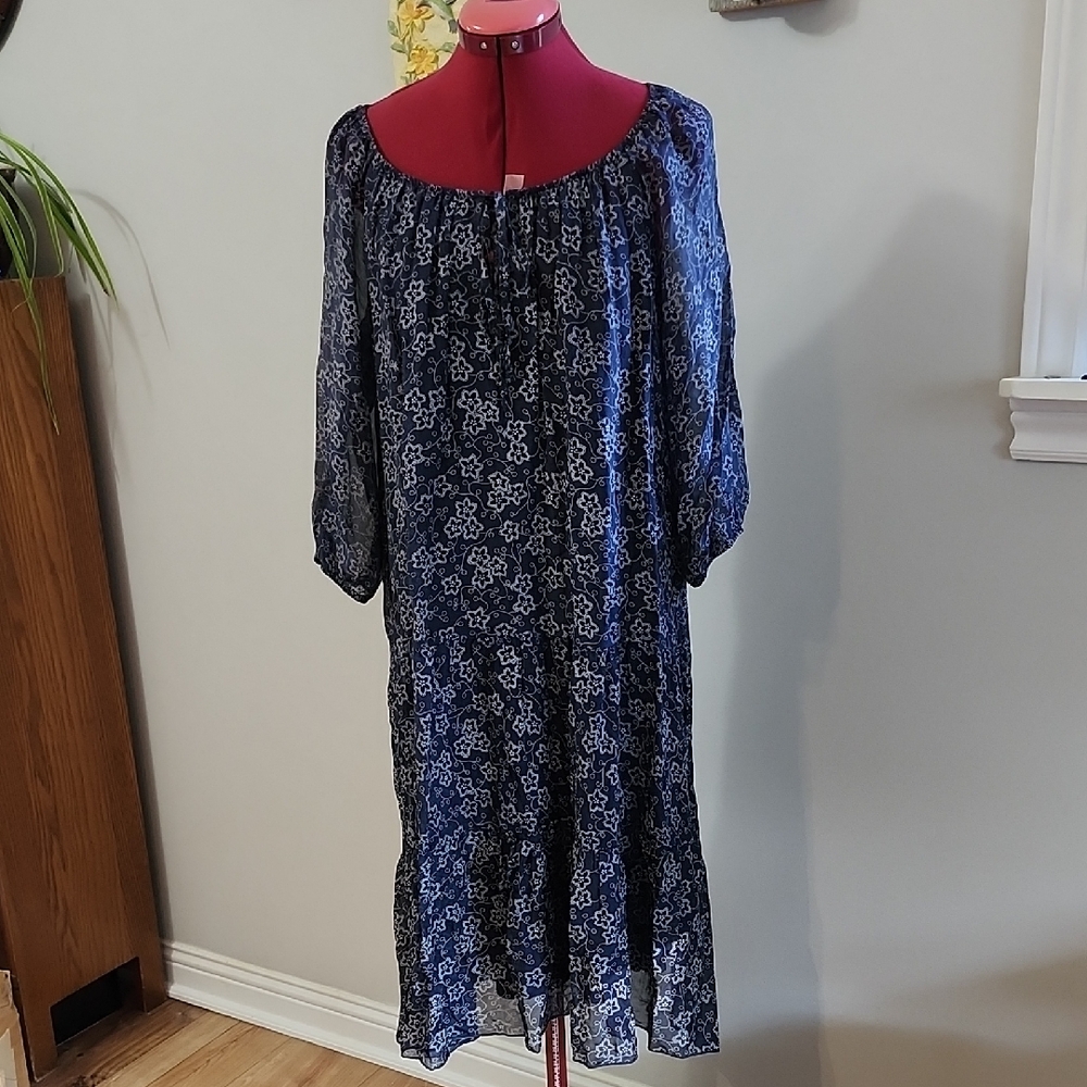 Rosemarine Blue Floral Dress Made In Italy Silk Blend Summer Flowy Lightweight